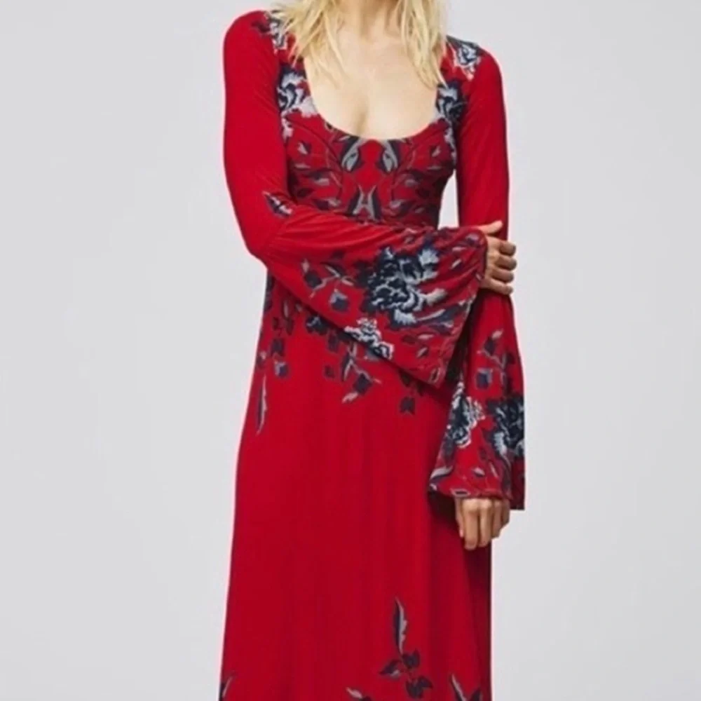 NWOT Free People Midnight Garden Red Maxi Dress Size XS